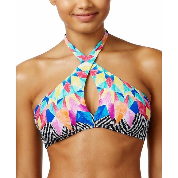 Bar III‎ Feather Daze Crossover High-Neck Halter Bikini Top XL NWT - Picture 1 of 1